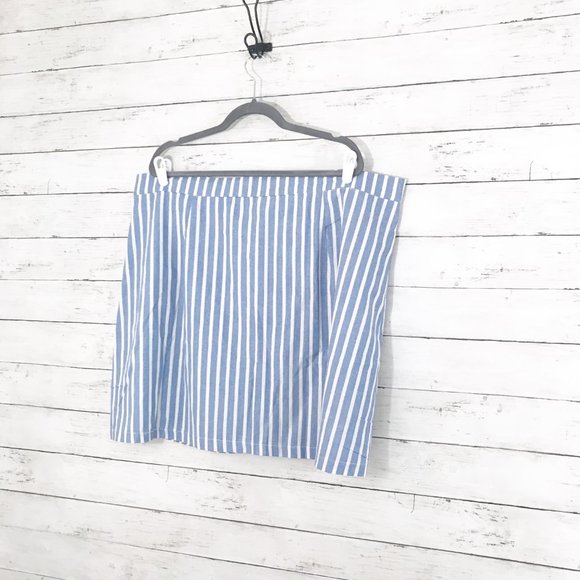 Cotton Blend Blue & White Striped Buttoned Skirt - Picture 3 of 4